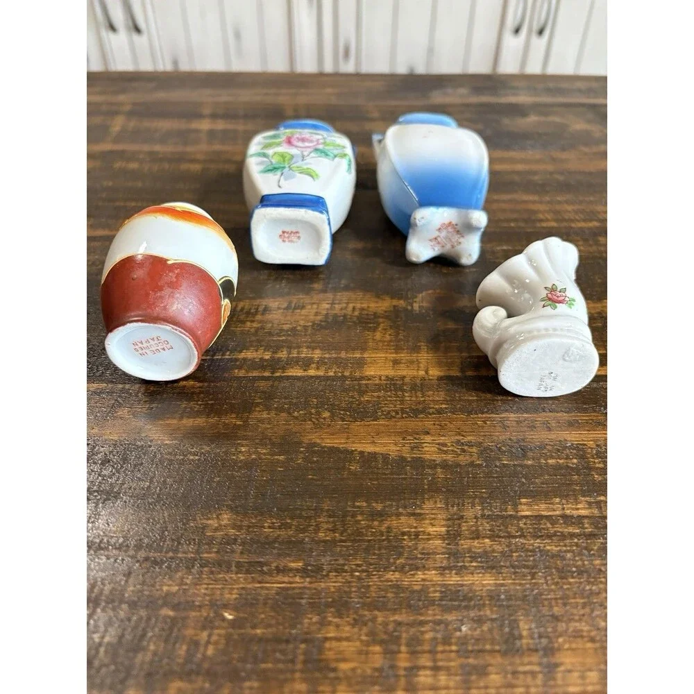 Vintage Mini Vase Lot 4 Occupied Japan Hand Painted Floral Bud Vases Ceramic